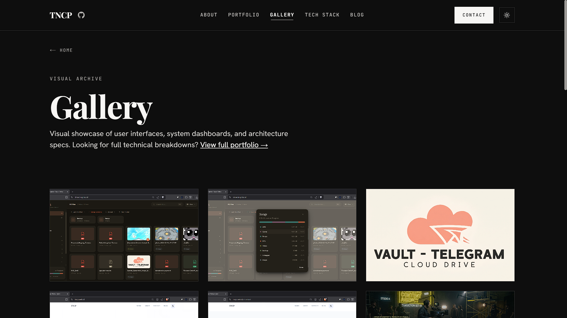 Screenshot from tncp.web.id — Personal Portfolio & KANAL Blog Platform