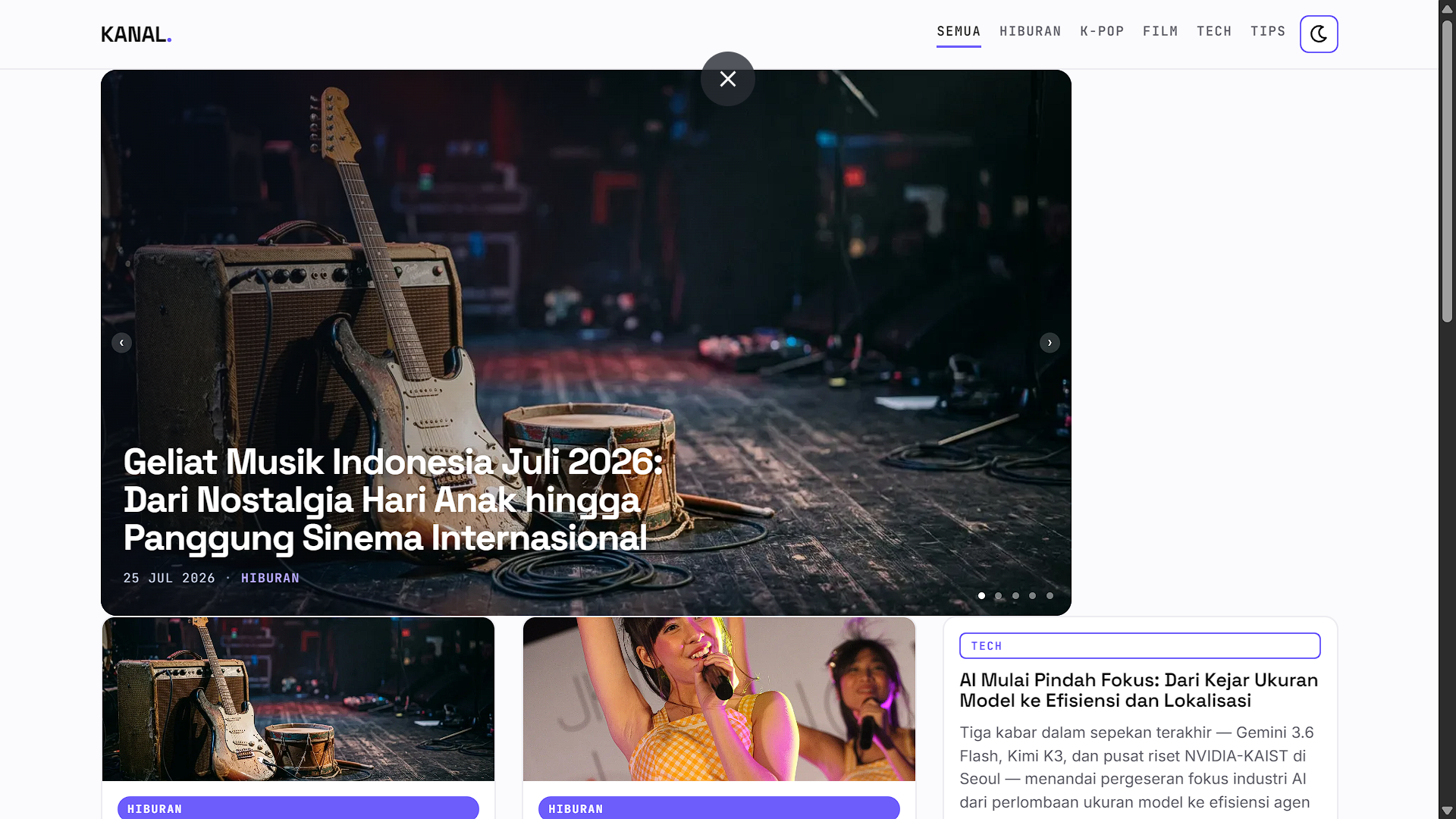 Screenshot from tncp.web.id — Personal Portfolio & KANAL Blog Platform