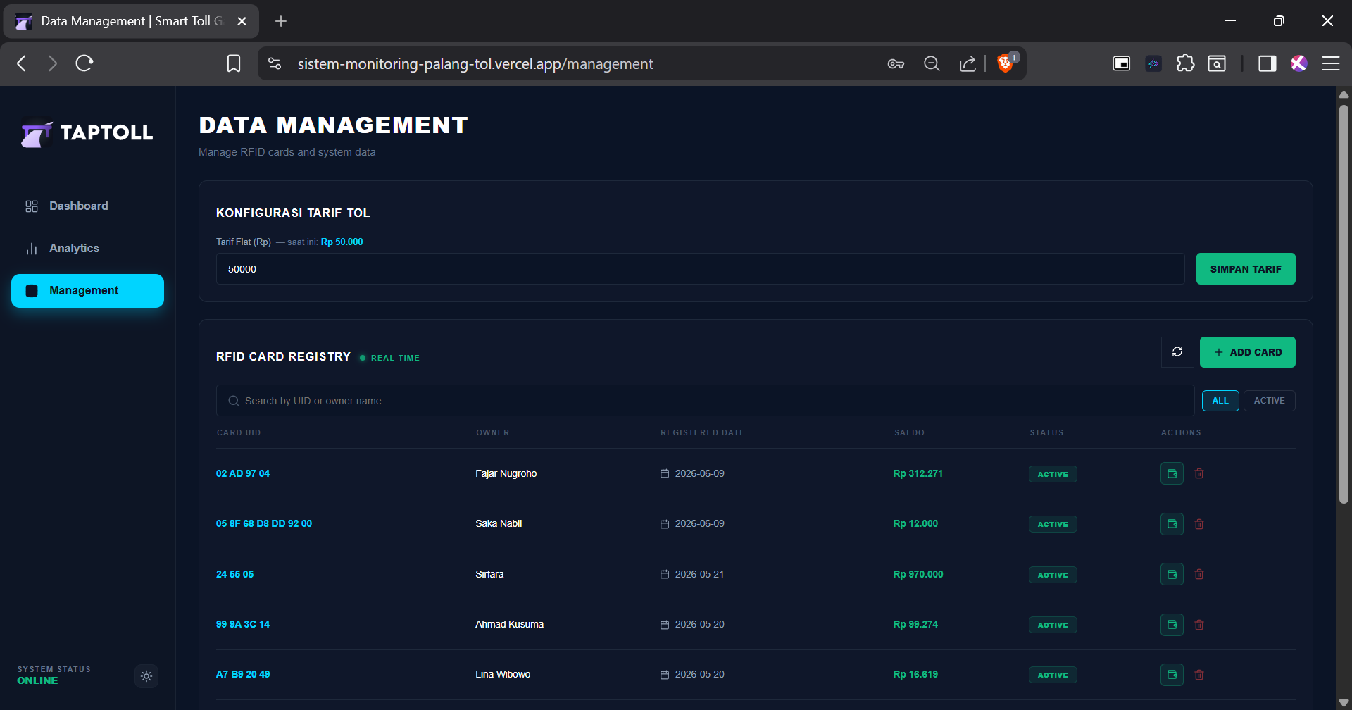 management taptoll