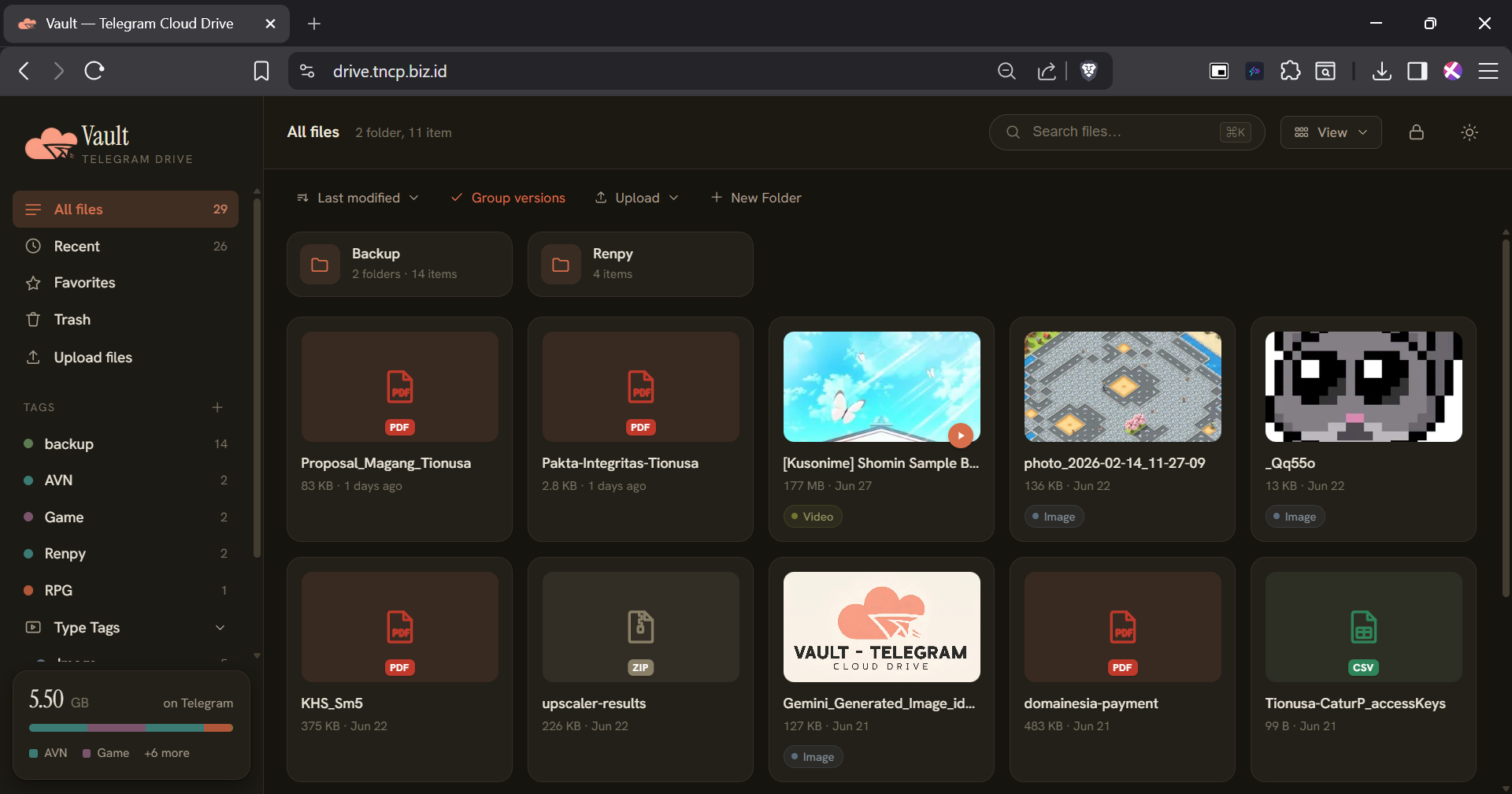 dashboard telegram cloud drive